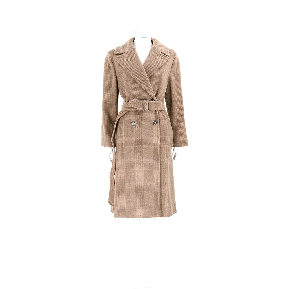 Max Mara Prater 100%羊毛長袍式綁帶大衣-5款可選 (棕格紋羊駝毛羊毛)