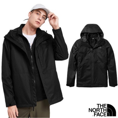 【美國 The North Face】男 3合1 防水透氣防風耐磨兩件式外套.風雨衣/外件DryVent .內刷絨毛/ 4NCL-JK3 時尚黑 V