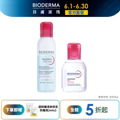 【BIODERMA 貝膚黛瑪官方直營】一抹即卸輕攜組 (眼唇卸妝液125ml+潔膚液100ml)