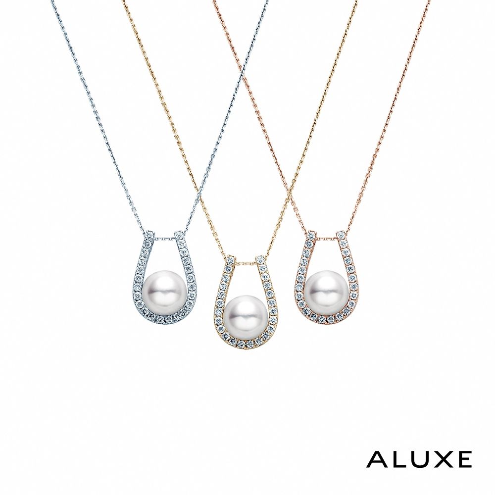 ALUXE 亞立詩 天然淡水珍珠 18K金 鑽石項鍊 幸運馬蹄鐵 NN0680