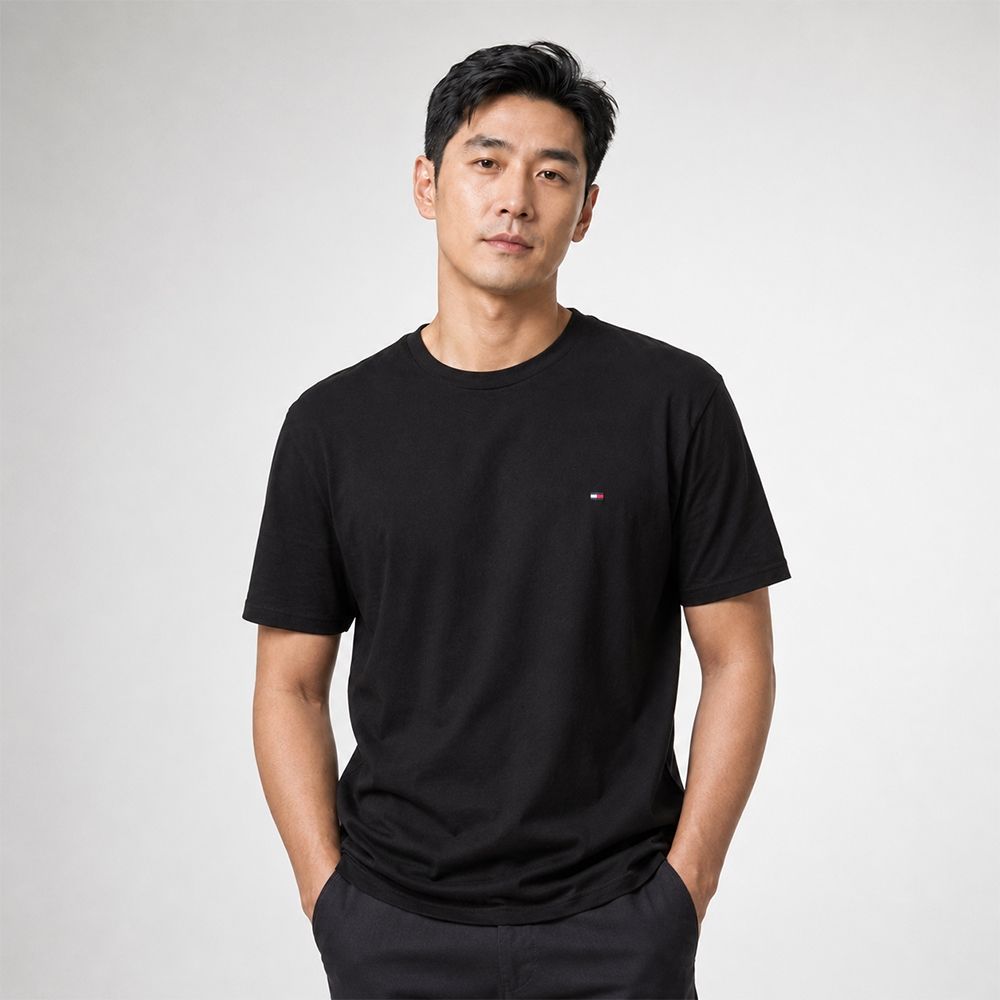 TOMMY 年度爆款經典圓領Logo素面短袖T恤-黑色