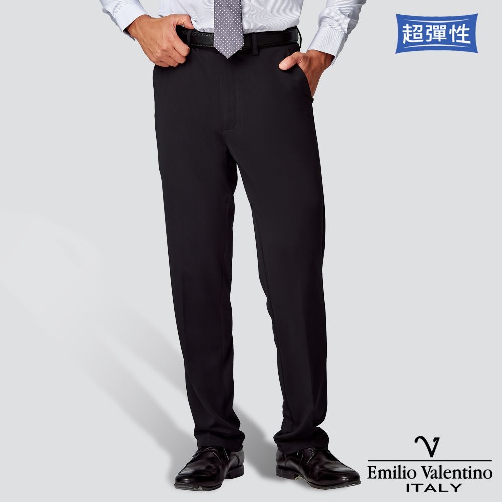 Emilio Valentino 范倫提諾特級彈性西裝褲-多款任選 (平面 黑)