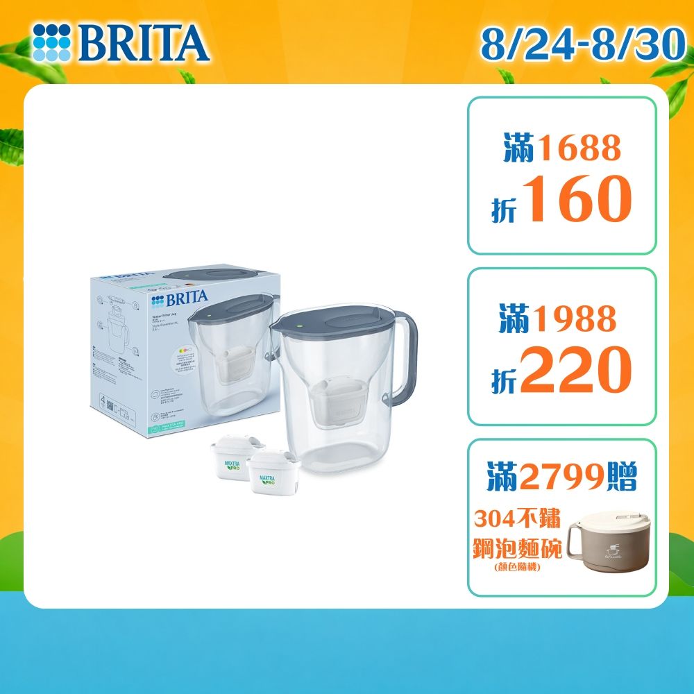 【BRITA官方】 Style Essential純淨濾水壺3.6L+MXPRO全效型濾芯1入 (共2芯)