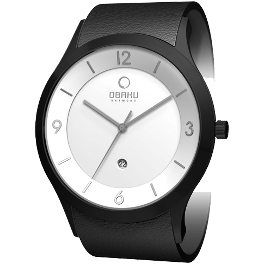 OBAKU 上品紳士極簡時尚腕錶-黑框白-V132XBIRB-45mm