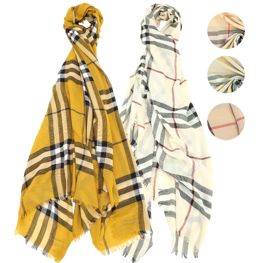 BURBERRY 巴寶莉 [專櫃$16500] 輕盈羊毛格紋流蘇圍巾(200x90CM)-多色可選