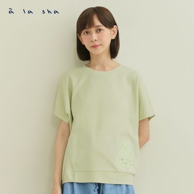 a la sha 立體繡花不對稱連袖T