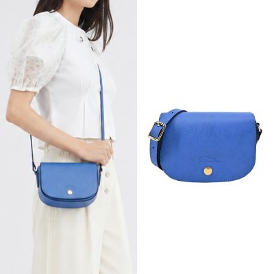 LONGCHAMP EPURE系列牛皮翻蓋半月斜背包(鈷藍)