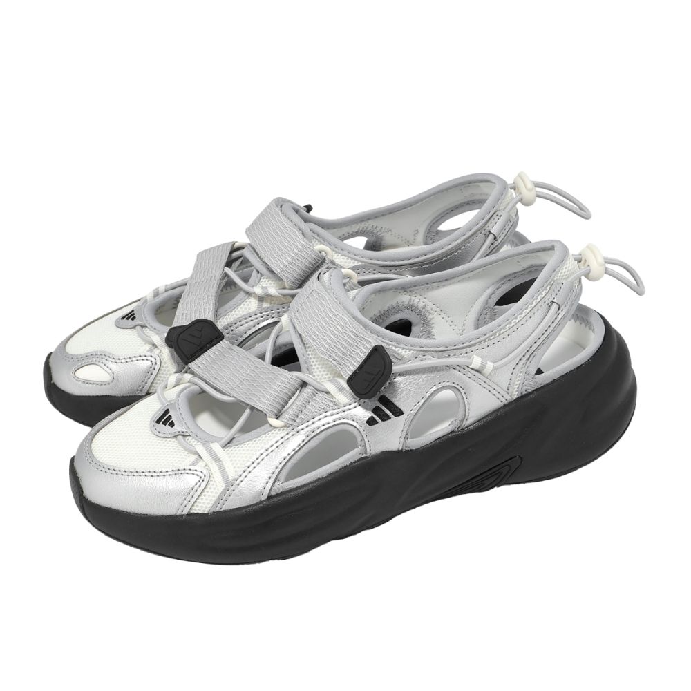adidas 愛迪達涼鞋Ozwave Sandal 女鞋白銀魔鬼氈瑪莉珍風厚底KJ5964