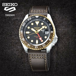 sanoma　RK5　標準合皮 SEIKO精工5 SPORTS系列機械錶GMT雙時區黑面皮帶42.5㎜款SK004(SSK036K1