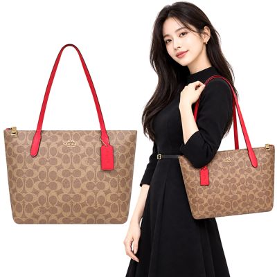 COACH 紅色大C PVC手提/托特包-中型