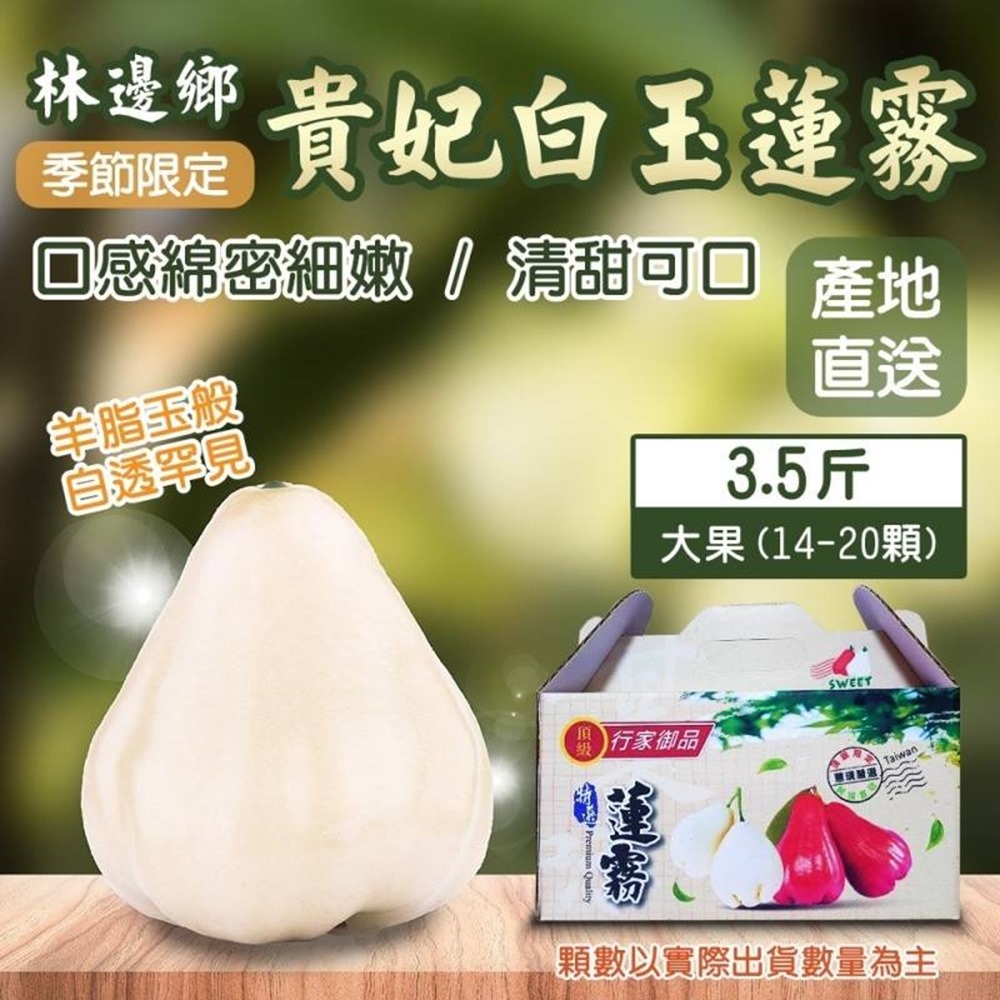 果農直配】屏東林邊貴妃白玉蓮霧大果3.5斤x1盒(每盒14-20顆) | 蕃茄