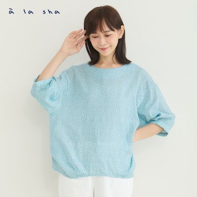 a la sha 點點後綁帶抓褶上衣