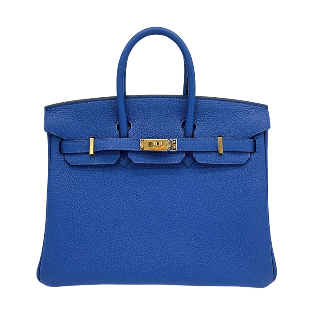 HERMES 愛馬仕 Birkin 牛皮金扣手提柏金包-25cm(I7 馬賽克藍)