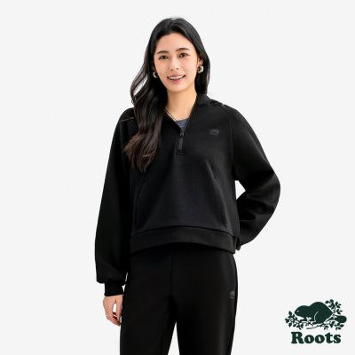 Roots 女裝- ROAM HALF ZIP 連帽上衣-黑色