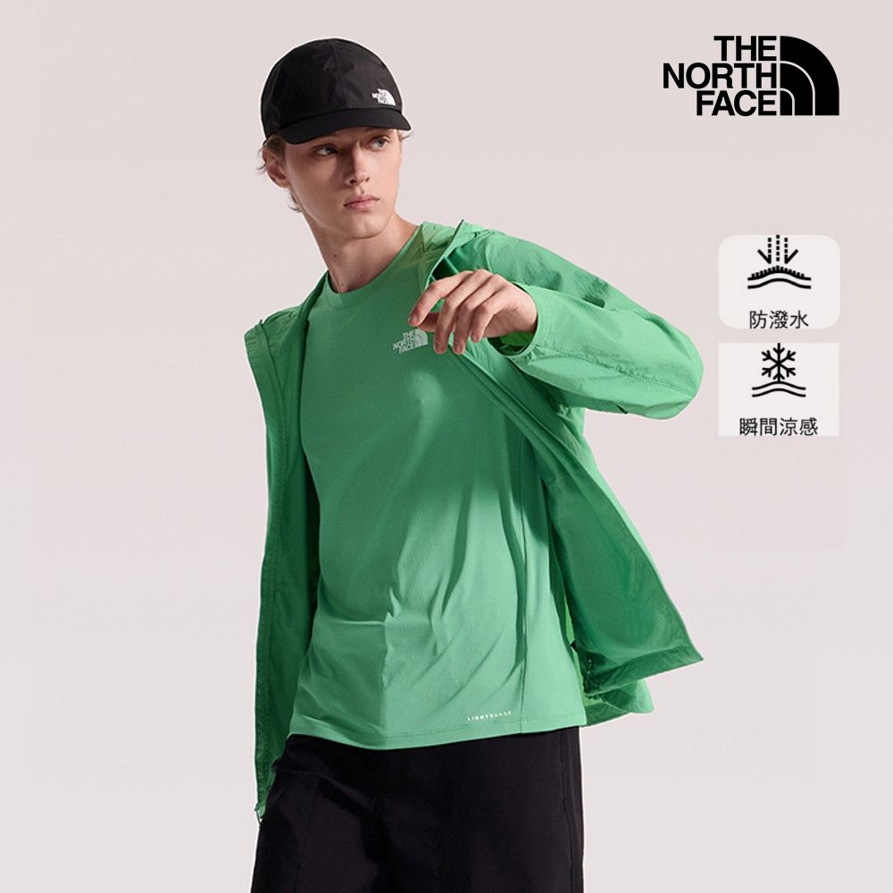 【The North Face 官方旗艦】北面男款綠色DWR防潑水防曬連帽外套｜8G7GG57 抗UV