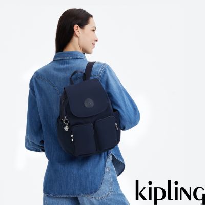 『猴子包』Kipling 星辰藍掀蓋多袋收納後背包-CITY POCKET S
