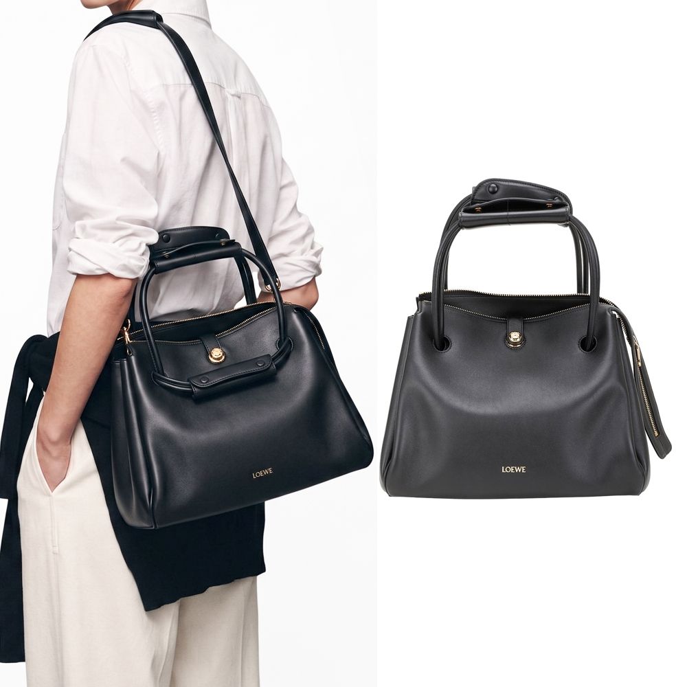 LOEWE 羅威 中型 Madrid 馬德里 柔軟小牛皮 多揹法 肩斜背包(黑色 百年工藝 通勤包)