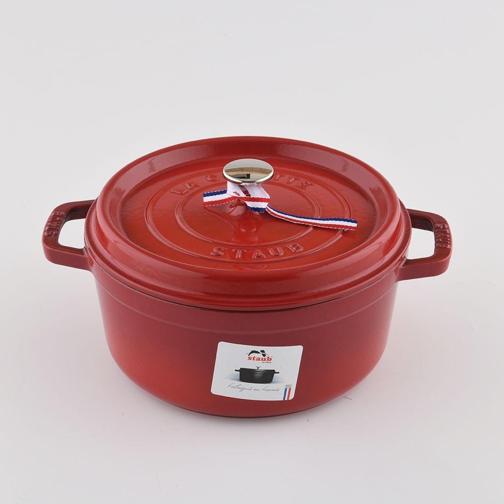 staub鍋 24cm Staub 圓形鑄鐵鍋24cm 3.7L 櫻桃紅法國製湯鍋燉鍋(電磁爐IH爐可用