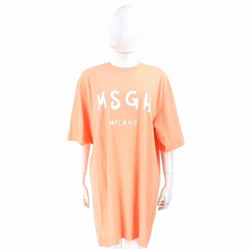 MSGM 塗鴉字母短袖長版TEE 洋裝-多色可選 (白字母粉橘色)