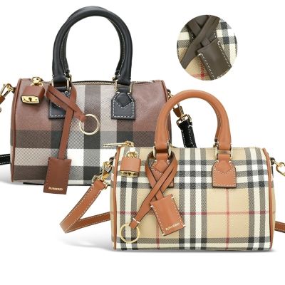 BURBERRY [官網價48,900]格紋塗層手提/斜背波士頓包-3款可選