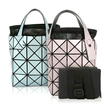 ISSEY MIYAKE 三宅一生BAOBAO 4x4 金屬感皮質幾何手提包(附尼龍摺疊手提袋/3色)