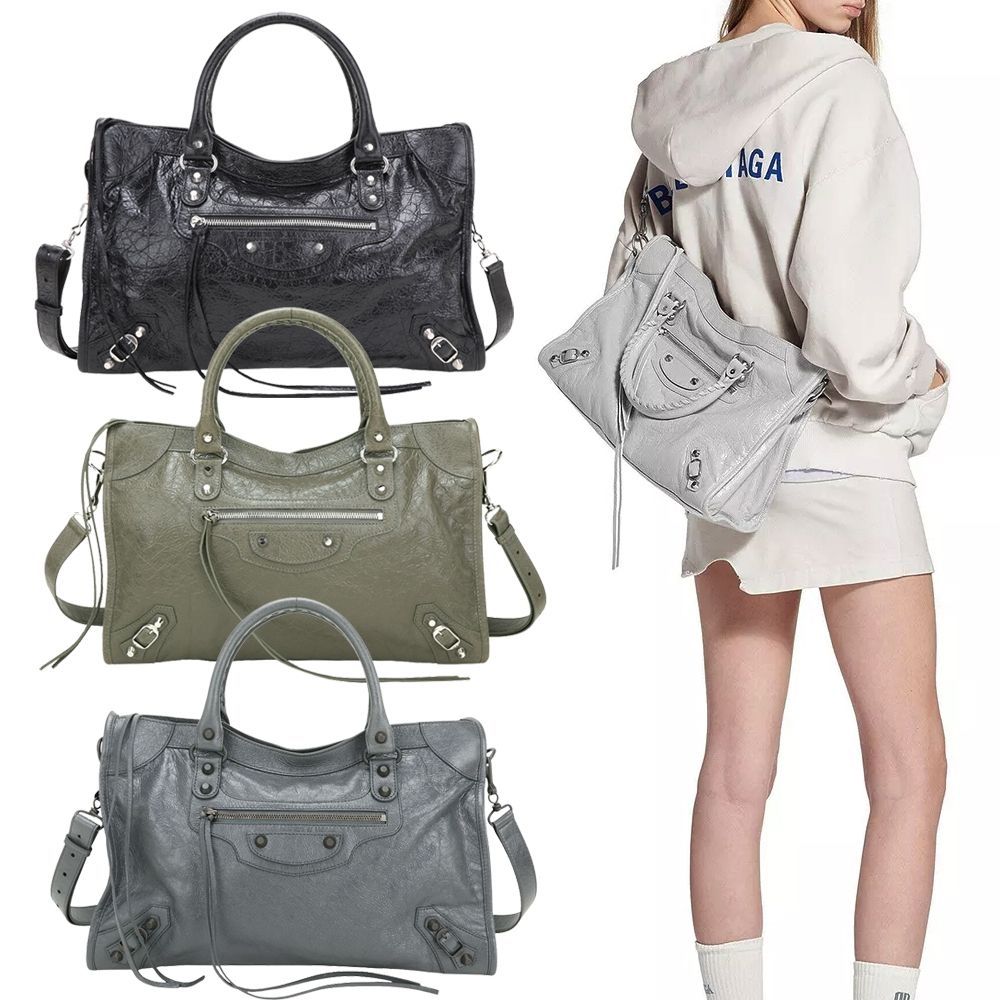 BALENCIAGA 巴黎世家 中款 Le City Arena Storico揉製羊皮手提/斜背機車包-多款可選