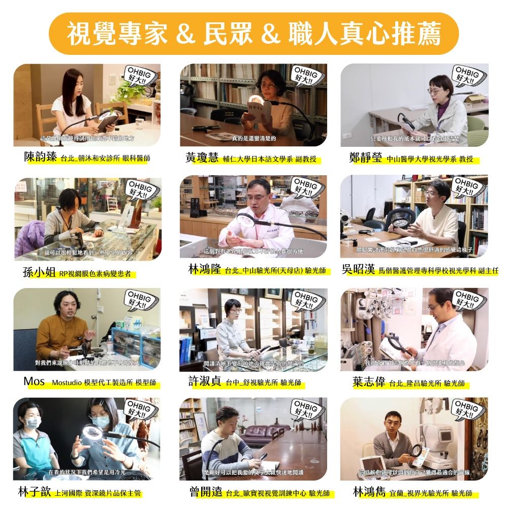 OHBIG 3倍/8D 非球面 大鏡面LED調光調色非球面放大鏡 MADWORKS 聯名款 長鵝頸桌夾式 AL001-A8DT02 | 檯燈放大鏡 |  Yahoo購物中心