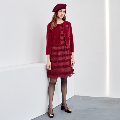 ILEY伊蕾 華麗貴氣抽鬚花朵蕾絲網紗造型洋裝(紅色；M-2L)1223077133