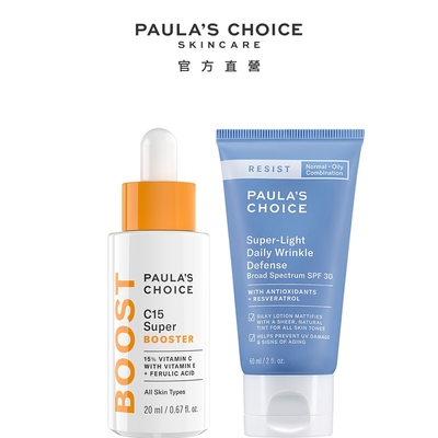 Paula s Choice寶拉珍選 寶拉珍選 C15縮時亮白抗氧精萃20ml+抗老化清新潤色防曬乳SPF30 (美白防曬組)