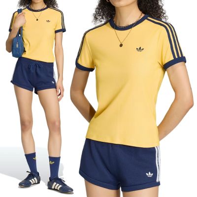 Adidas 3S Cali Tee 女款 黃色 三葉草 修身 T恤 運動 休閒 短袖 KS9990
