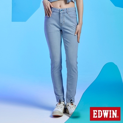 EDWIN 女裝 JERSEYS 迦績 冰河玉永久涼感窄管直筒牛仔褲-漂淺藍