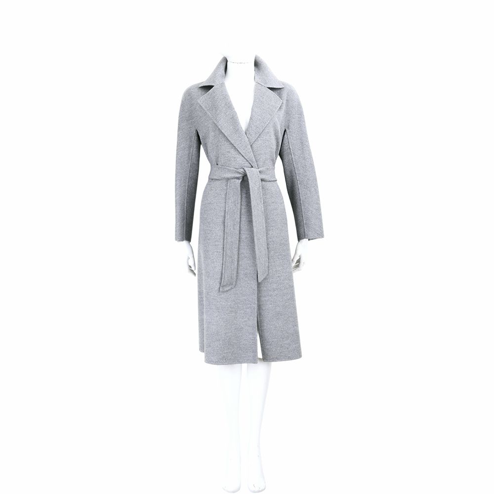Max Mara-Studio CLES 羊絨毛絲線長袍式綁帶大衣 外套-多色可選 (淺灰)