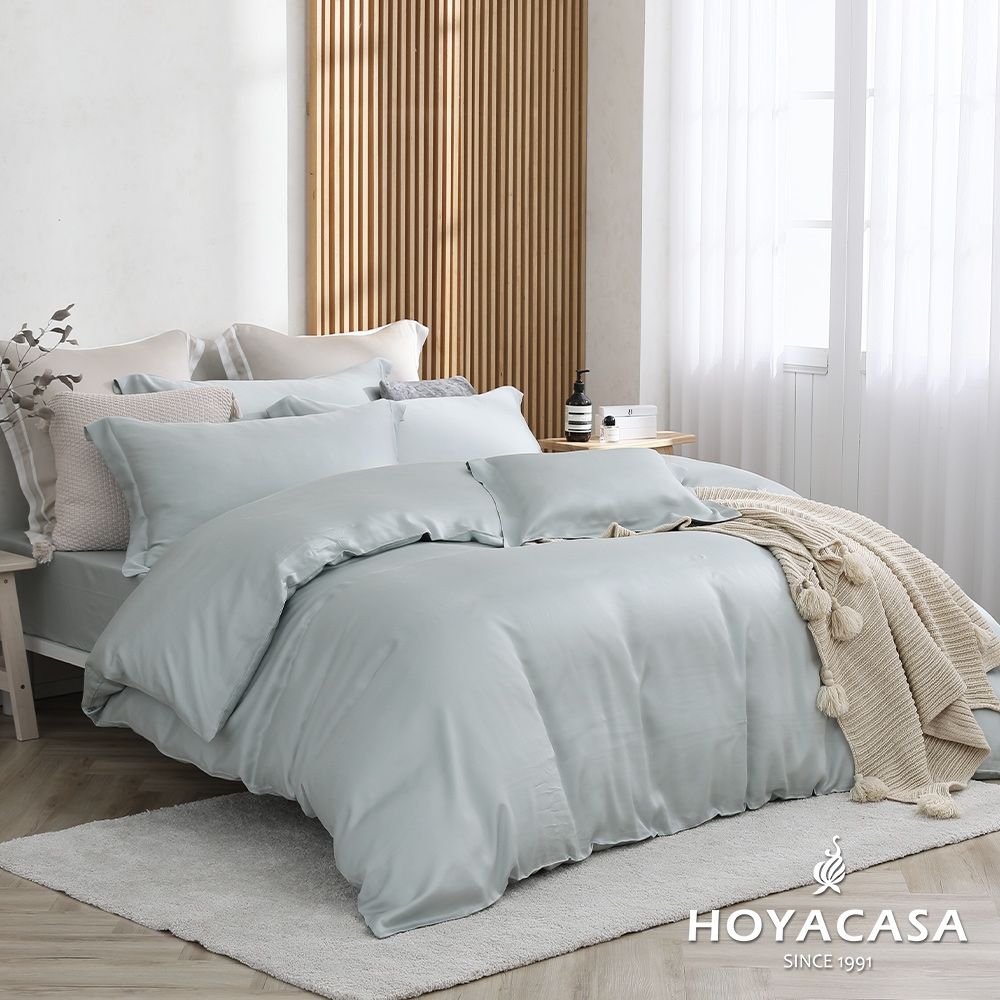 HOYACASA 300織萊賽爾天絲薄被套床包四件組-多款任選(雙人/加大均一價) (沐野綠)