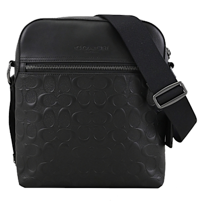 COACH 烙印LOGO立體C字浮雕皮革斜背方包(黑)