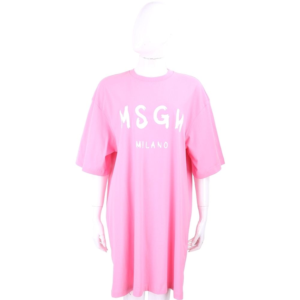 MSGM 塗鴉字母短袖長版TEE 洋裝-多色可選 (白字母深粉)