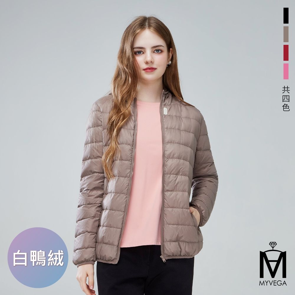 MYVEGA麥雪爾 MA保暖運帽銀邊/流線波紋白鴨絨外套-共二款 (B款-可)