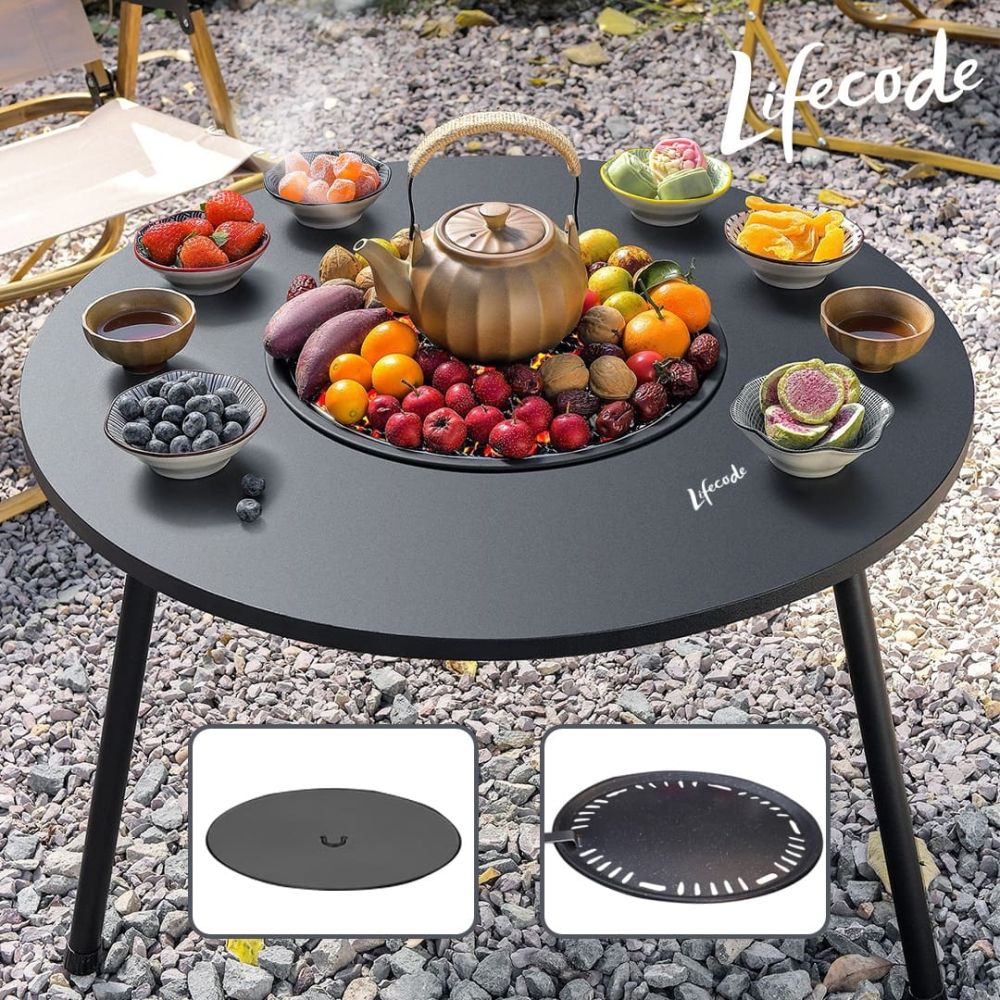 LIFECODE-加大圍爐燒烤桌-直徑65cm-大全配-附304烤網桌蓋煎盤收納袋