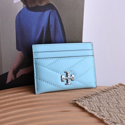 TORY BURCH 金屬LOGO皮革卡夾/名片夾(藍)