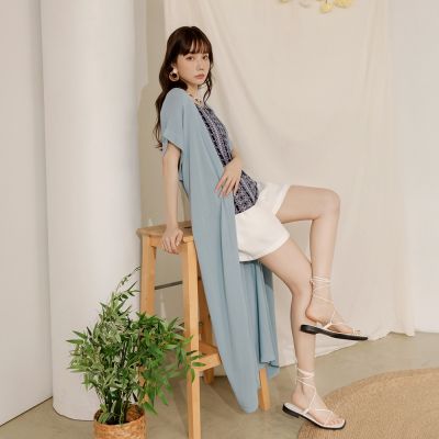 OB嚴選-落肩開襟長版針織罩衫(附綁帶)《FA2760-》