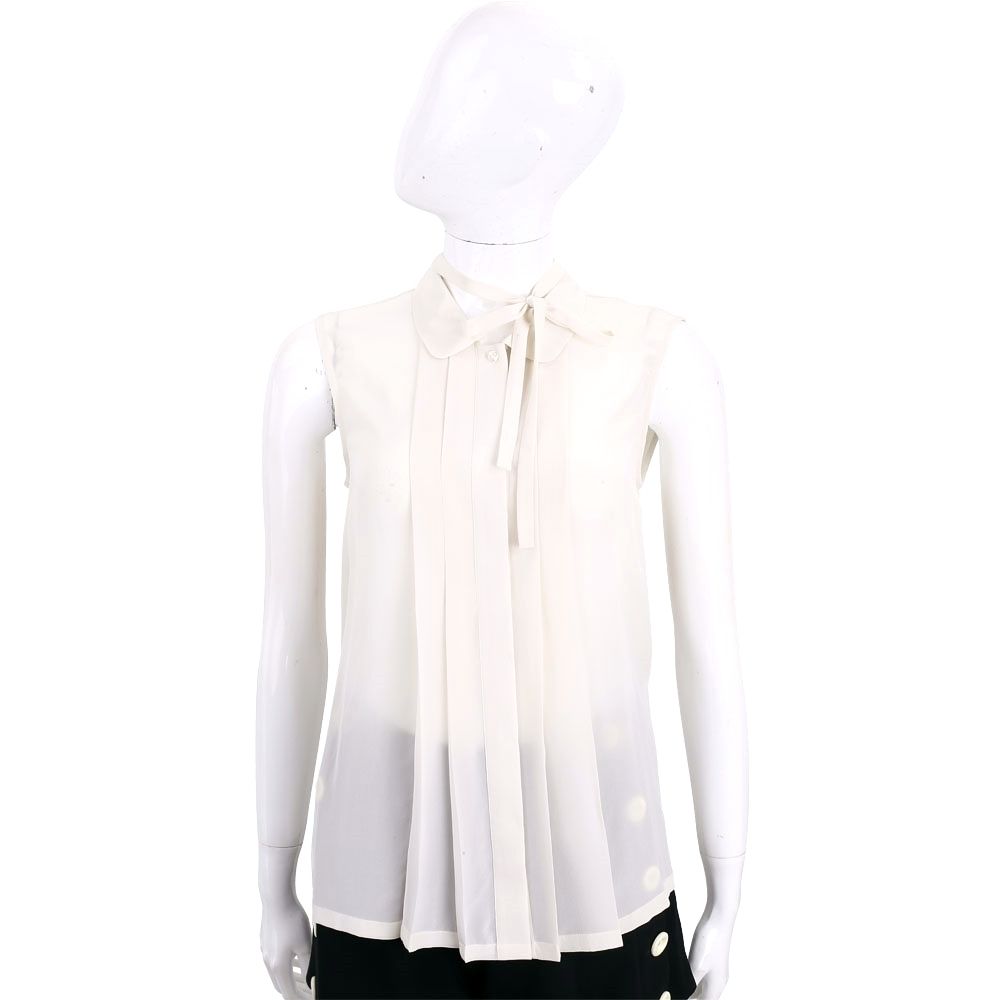 Max Mara集團 經典T恤 TEE 均一價 (米白色百褶拼接無袖)