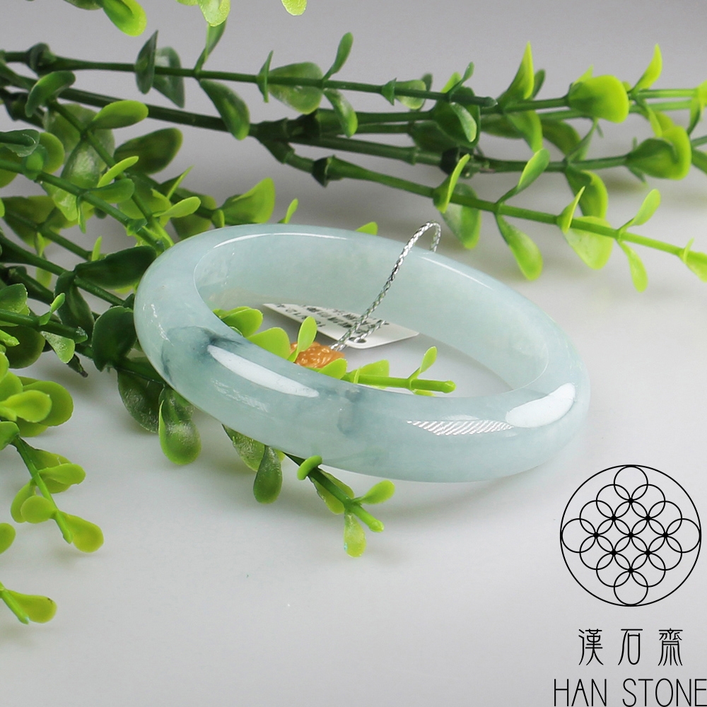 漢石齋】天然A貨冰糯種藍水飄花翡翠玉鐲手鐲(手圍16.8/版寬12.4mm
