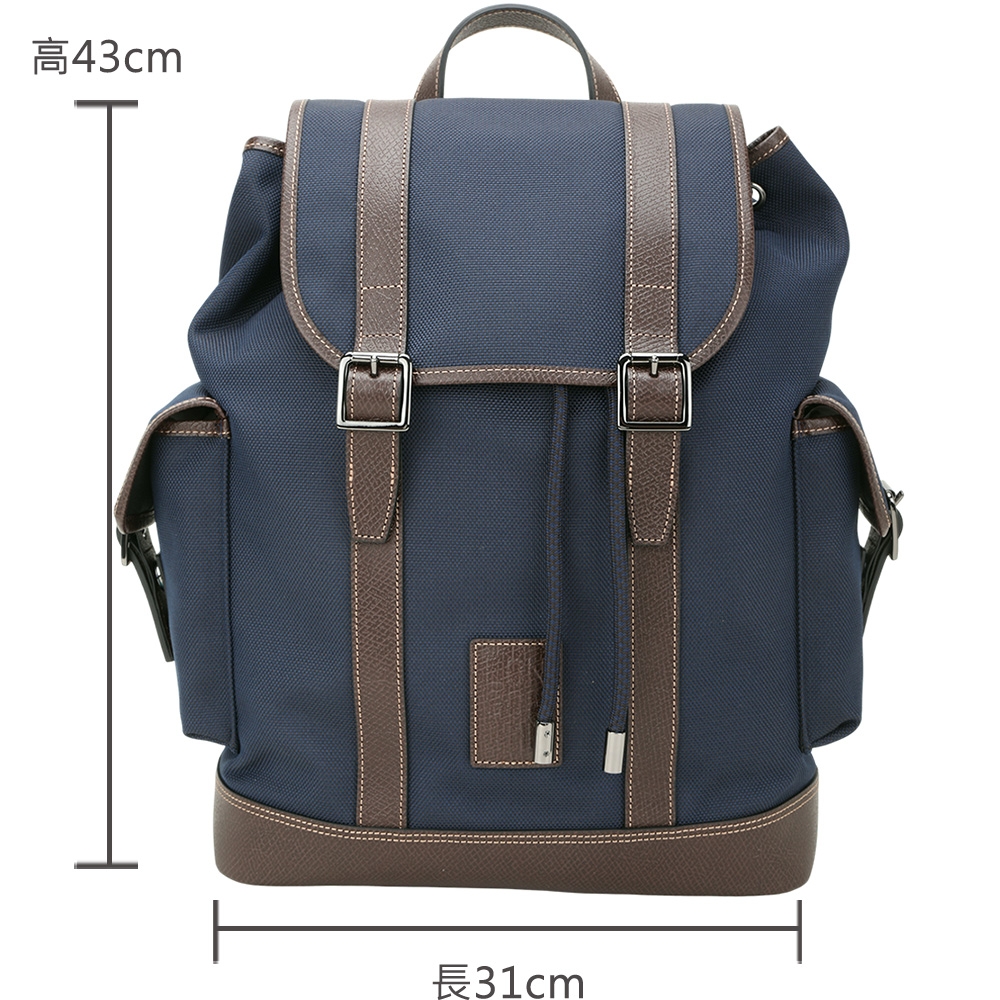 LONGCHAMP Boxford 壓紋牛皮拼帆布雙釦帶後背包(深藍色) | 歐系精品包