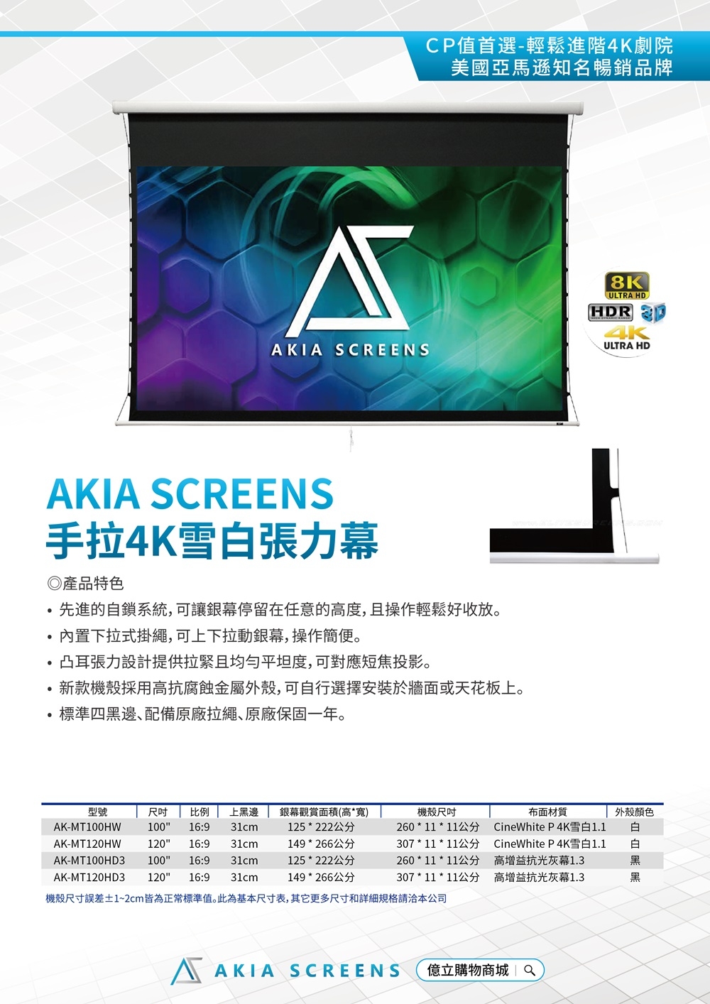 Akia Screens AK-MT100HW - 詳情1