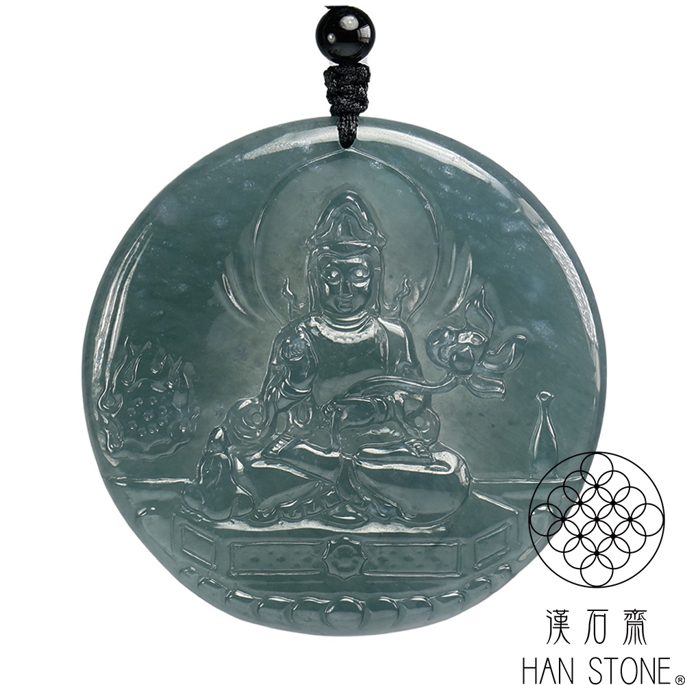 天然翡翠A貨 漢石齋】天然翡翠A貨普賢菩薩玉佩吊墜冰種藍水(55*55*5.7mm) | 漢石齋