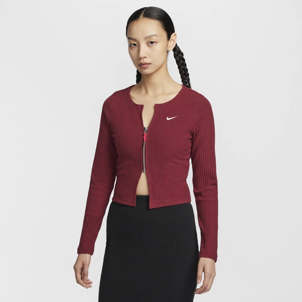 長袖 NIKE 耐吉女長袖上衣-紅色AS W NSW NK CHLL KNT RIB FZ