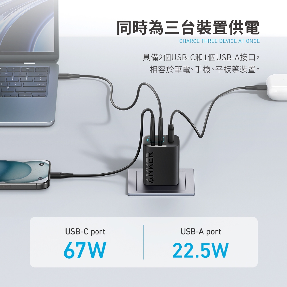 新品未開封 Anker 336 充電器 67w  65w ホワイト 輸入純正品 ANKER A2674 336 GaN 67W 急速充電器2入組| Costco 好市多