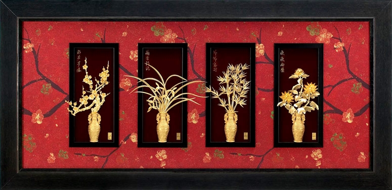 純金黃金畫金箔畫【古典四君子(梅蘭竹菊)】 | 開運畫作| Yahoo