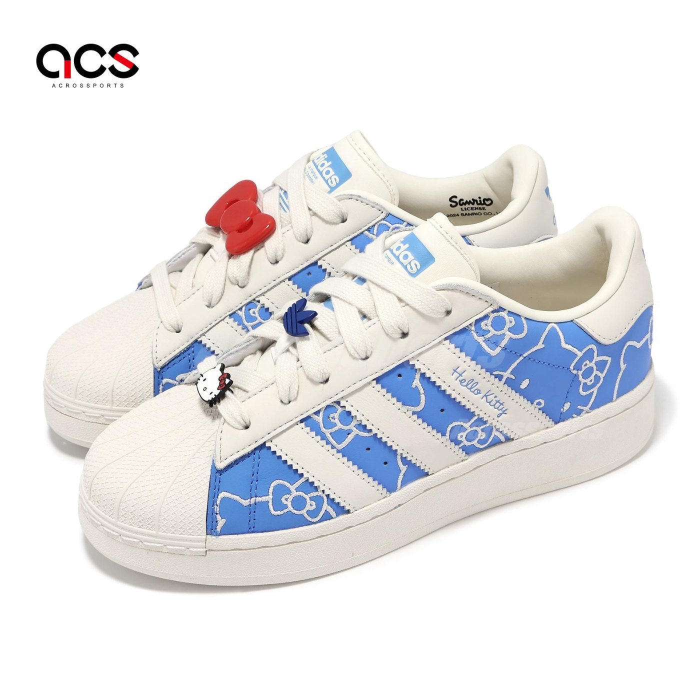 adidas x HELLO KITTY休閒鞋Superstar XLG W 女鞋藍白聯名貝殼頭