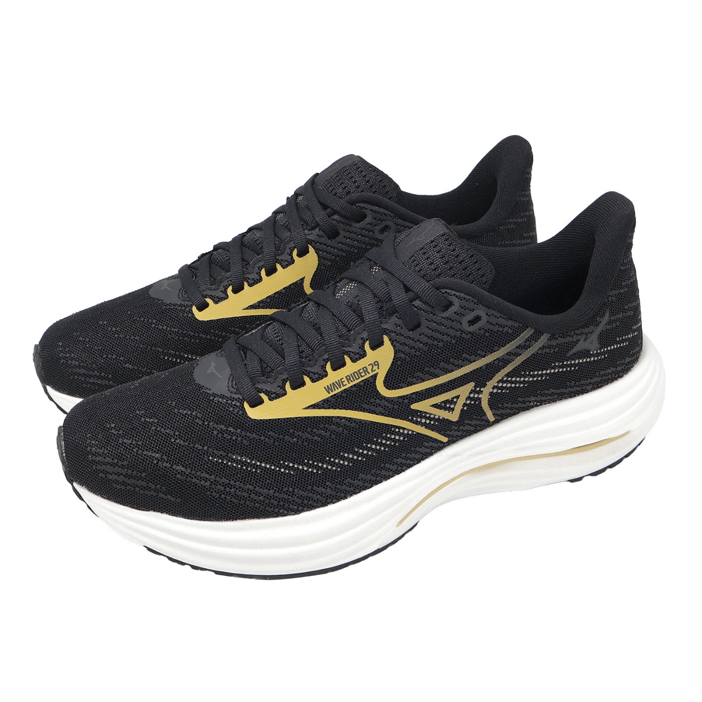 Mizuno 慢跑鞋Wave Rider 29 男鞋黑金波浪片運動鞋美津濃J1GC2503-55