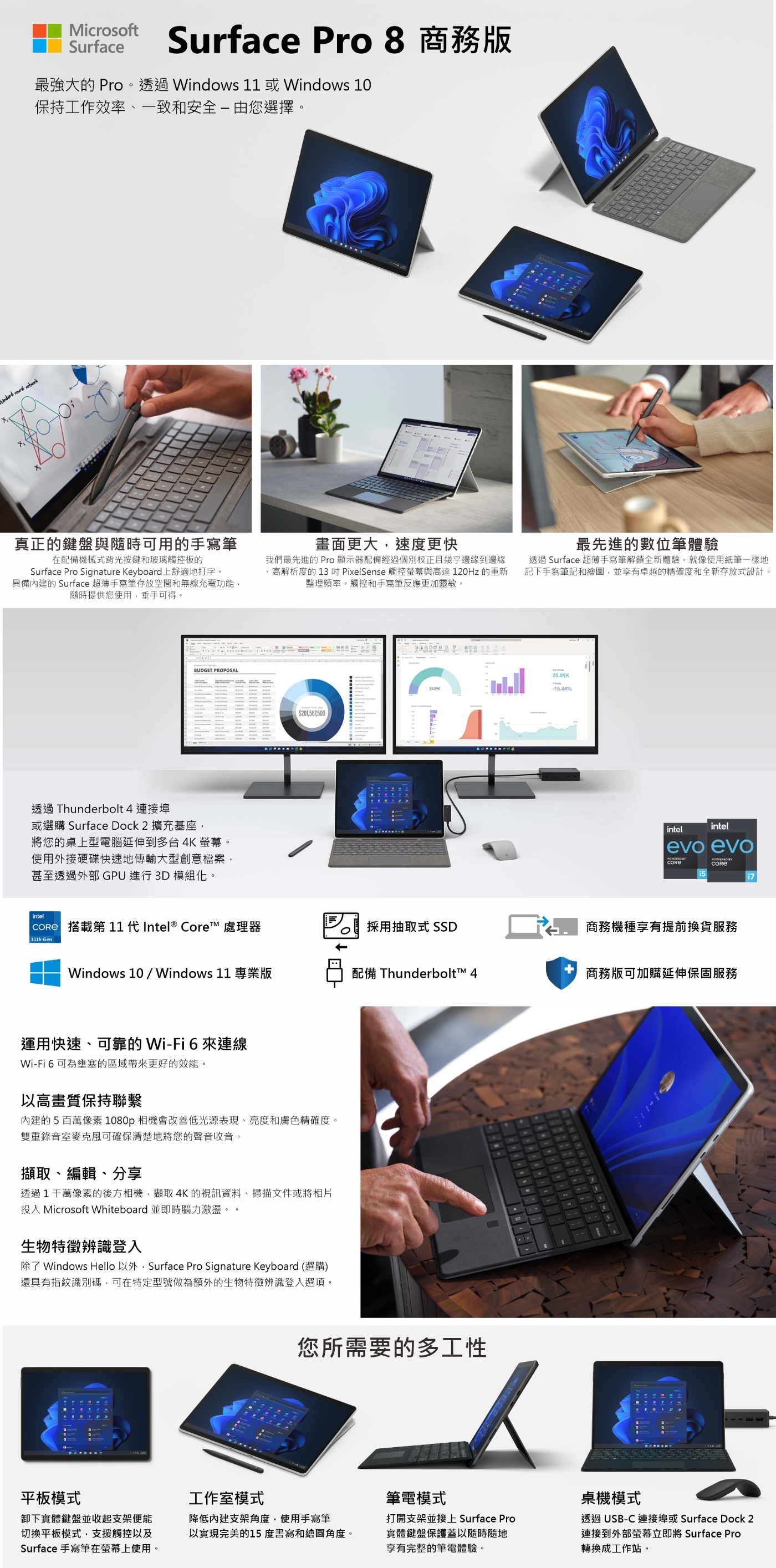 Surface Pro 8 i5/8G/256G/W10P 商務版◇雙色可選含黑色鍵盤(有槽無筆